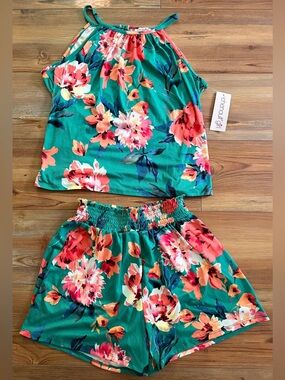NWT Chenault Girl Size 16 Floral Two-Piece Set in Teal, Coral & Pink StitchFix